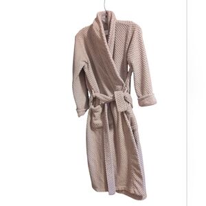 Waffle Knit Plush Bath Robe Women’s Beige Taupe Belted Long Sleeve Cozy Lounge